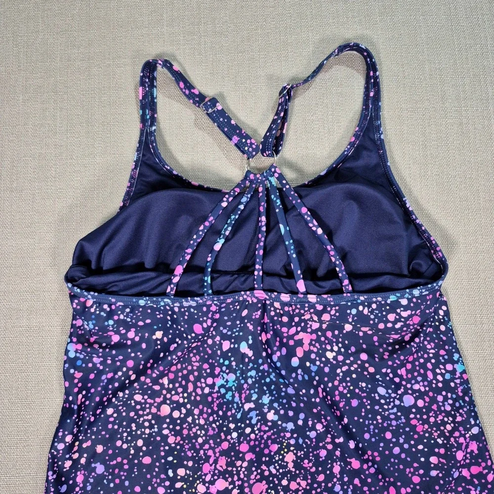 Yonique Womens Tankini Swimsuit Skirt Set Paint Splatter Navy Pink Size‎ M NWT
